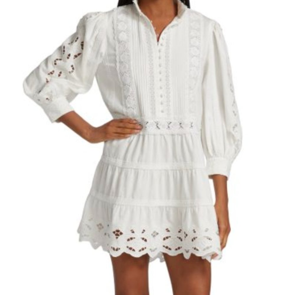 Alice + Olivia Clark Lace Sleeve Mini Dress White - S/4